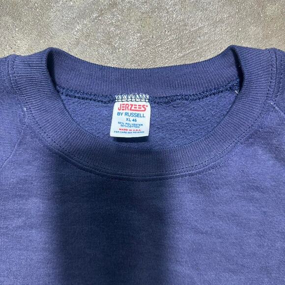 Vintage 80s Jerzees By Russell Faded Navy Blue Crewneck Mens Large Sweatshirt - Picture 4 of 4